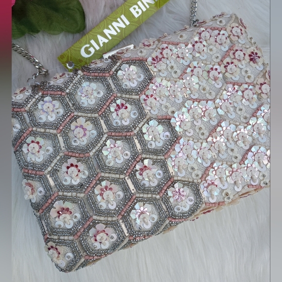 Gianni Bini Blush Geometric Floral Beaded Minaudiere